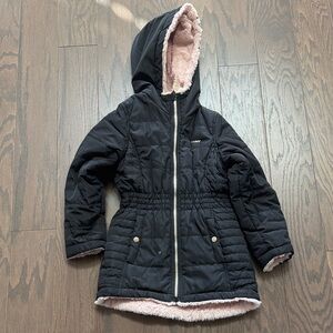 DKNY Black Puffer Coat with Soft Pink Interior